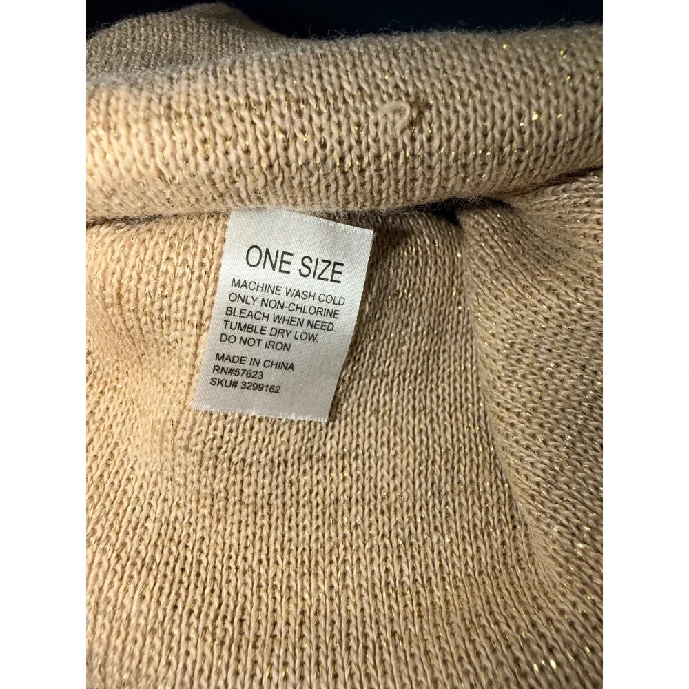 New Women Tan Gold Metallic‎ Shimmer Knit Cuffed Beanie Hat One Size Winter Hat